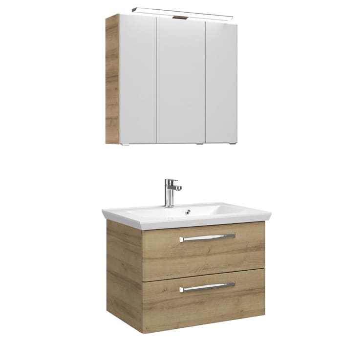 Pelipal Trentino Möbelkombination mit Mineralmarmorwaschtisch 80 cm, SPS LED Aufbauleuchte