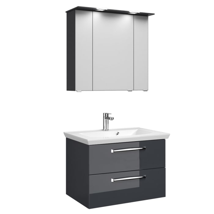 Pelipal Trentino Möbelkombination mit Mineralmarmorwaschtisch 80 cm, SPS LED im Kranz