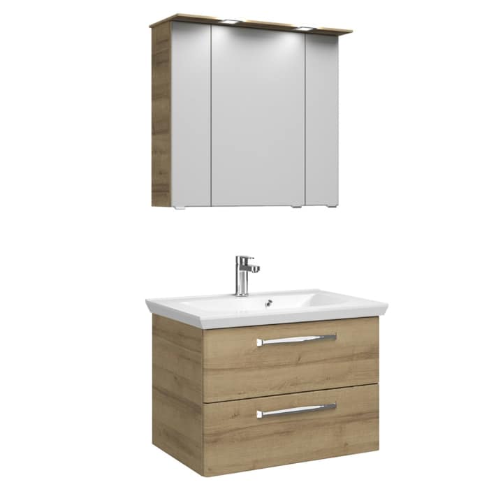 Pelipal Trentino Möbelkombination mit Mineralmarmorwaschtisch 80 cm, SPS LED im Kranz