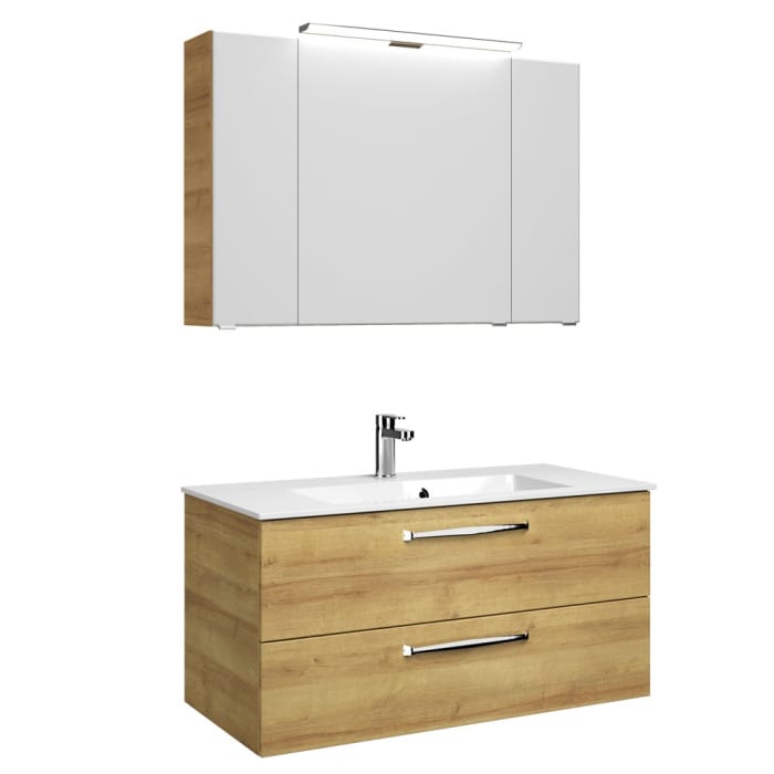 Pelipal Trentino Möbelkombination mit Mineralmarmorwaschtisch 107 cm, SPS LED Aufbauleuchte