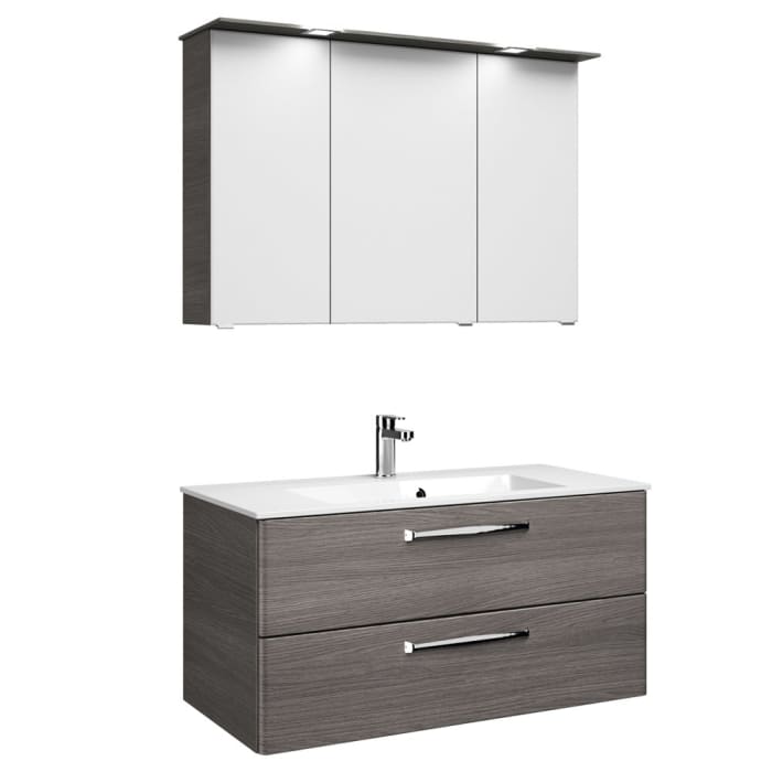 Pelipal Trentino Möbelkombination mit Mineralmarmorwaschtisch 107 cm, SPS LED im Kranz