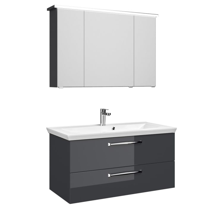 Pelipal Trentino Möbelkombination mit Mineralmarmorwaschtisch 110 cm, SPS LED Profil