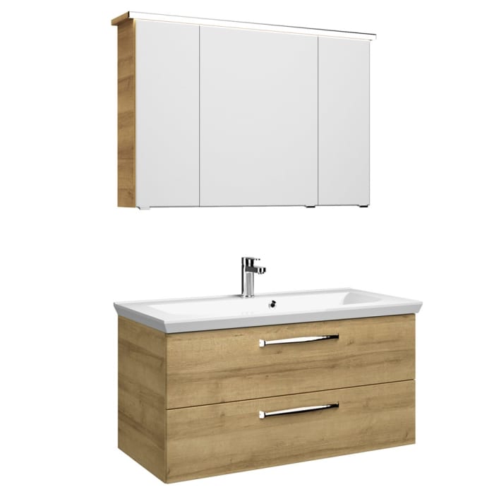 Pelipal Trentino Möbelkombination mit Mineralmarmorwaschtisch 110 cm, SPS LED Profil