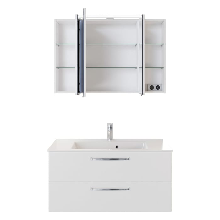 Pelipal Trentino Möbelkombination mit Mineralmarmorwaschtisch 107 cm, SPS LED Aufbauleuchte