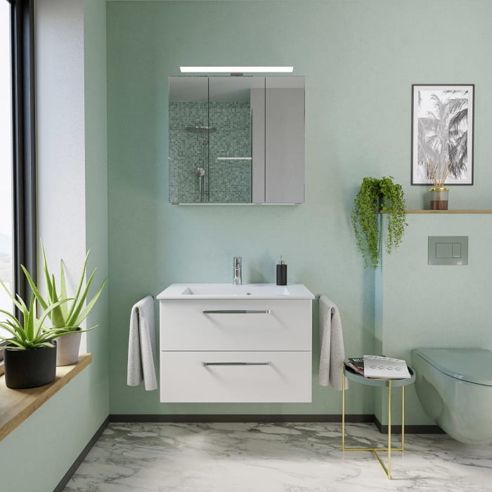 Pelipal Trentino Möbelkombination mit Mineralmarmorwaschtisch 77 cm, SPS LED Aufbauleuchte