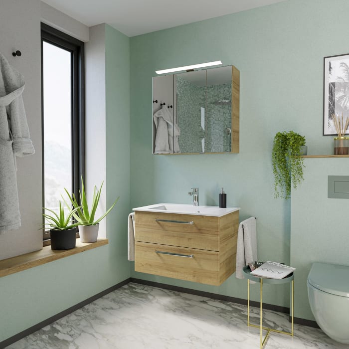 Pelipal Trentino Möbelkombination mit Mineralmarmorwaschtisch 77 cm, SPS LED Aufbauleuchte
