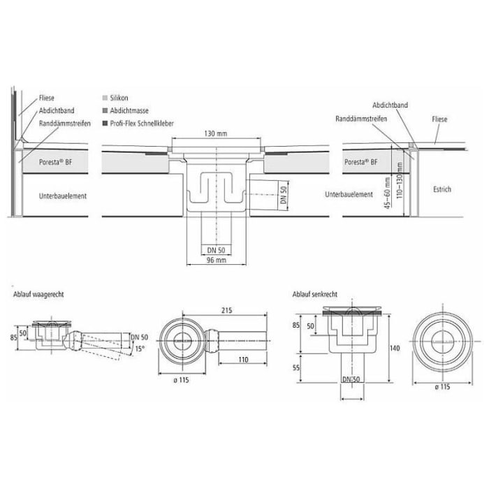 Poresta BF KMK Duschsystem 100 x 80 x 4,5 cm
