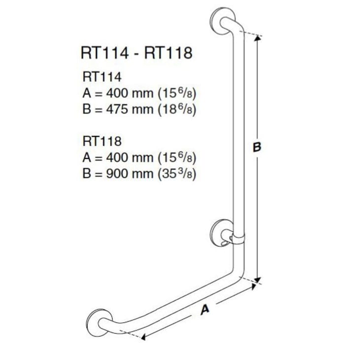 Pressalit Haltegriff 90° Winkelgriff rechts, 40 x 90 cm