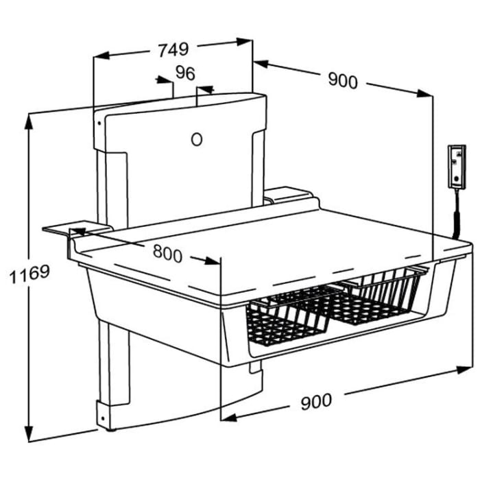 Pressalit Wickeltisch wandhängend 80 x 90 cm bodennah höhenverstellbar mit Elektromotor