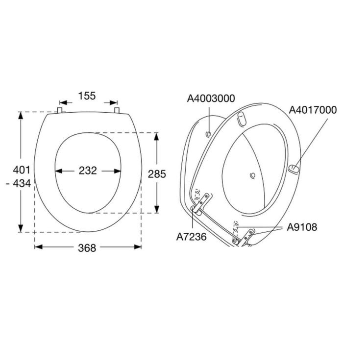 Pressalit WC-Sitz 3000  190 Standard inkl. UN3 Univertikalscharnier Universal