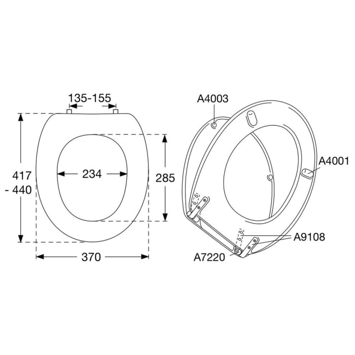 Pressalit WC-Sitz Projecta 53 ohne Deckel antibakteriell inkl. BY3 Spezialscharnier und durchgehender Welle, fest