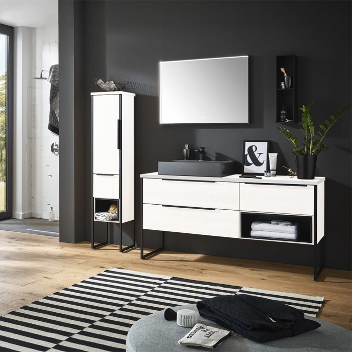 Puris Aspekt Waschtischunterschrank 60 cm mit 1 Einschubregal in weiß, Griff 339