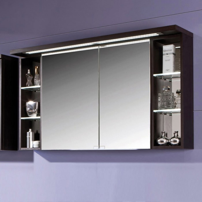 Puris Crescendo Spiegelschrank 120 x 15 x 66,8 cm mit LED Beleuchtung, große Tür links