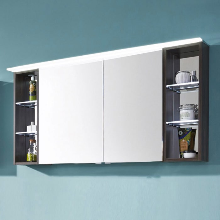 Puris Crescendo Spiegelschrank 120 x 15 x 65 cm mit LED Beleuchtung, große Tür links