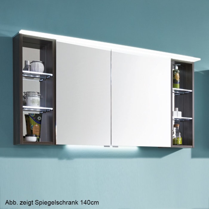 Puris Crescendo Spiegelschrank 90 x 15 x 65 cm mit LED Beleuchtung Regal links, große Tür rechts