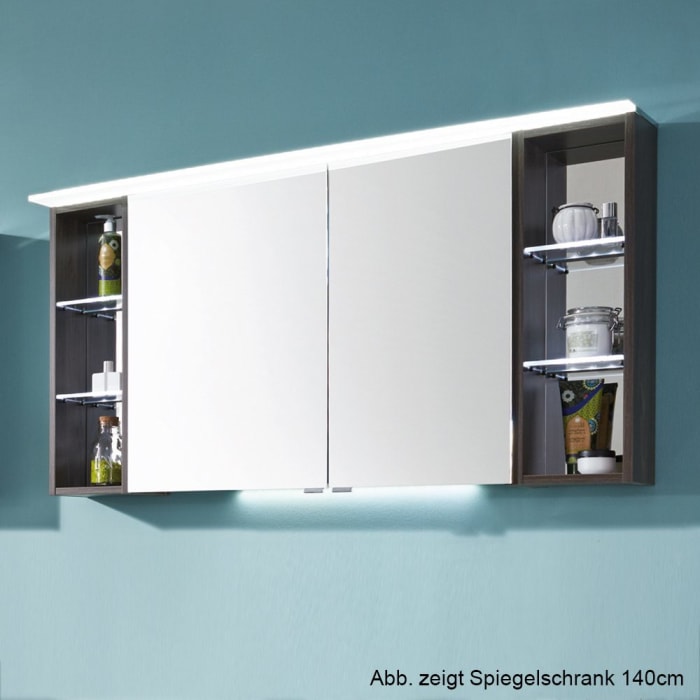 Puris Crescendo Spiegelschrank 90 x 15 x 65 cm mit LED Beleuchtung Regal rechts, große Tür links