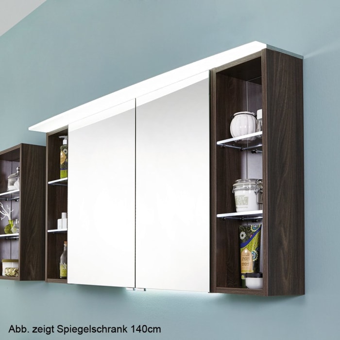 Puris Crescendo Spiegelschrank 90 x 15 x 65 cm mit LED Beleuchtung Regal rechts, große Tür links