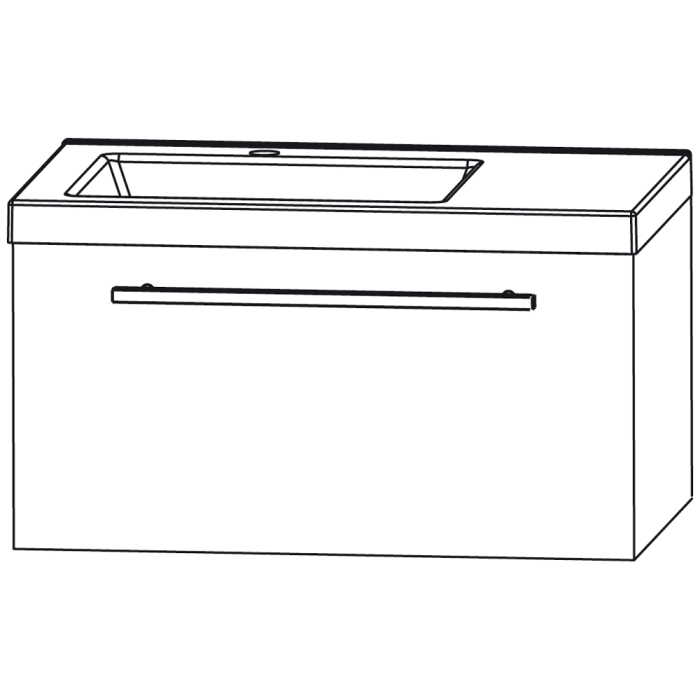 Puris for Guests Möbelkombination mit Mineralguss-Aufsatzwaschtisch 60 cm ohne Hahnloch, Ablage rechts