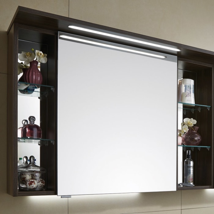Puris Linea Spiegelschrank 70 cm mit Gesimsboden inkl. LED-Beleuchtung, Anschlag rechts