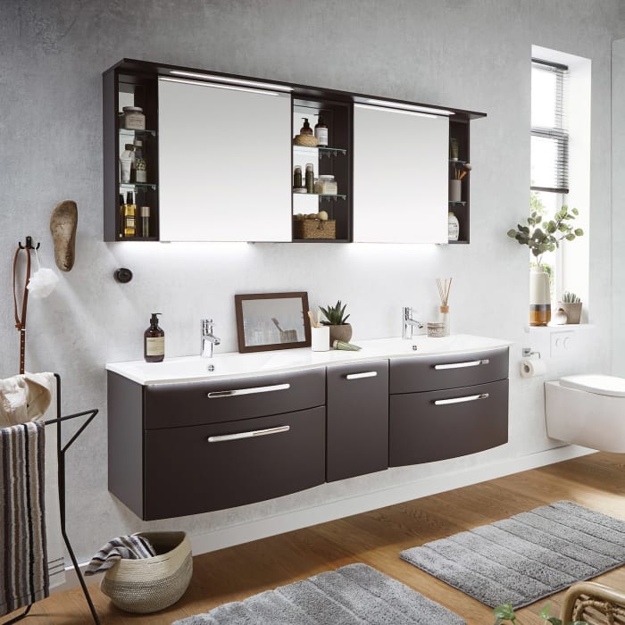 Puris Linea Spiegelschrank 70 cm mit Gesimsboden inkl. LED-Beleuchtung, Anschlag rechts