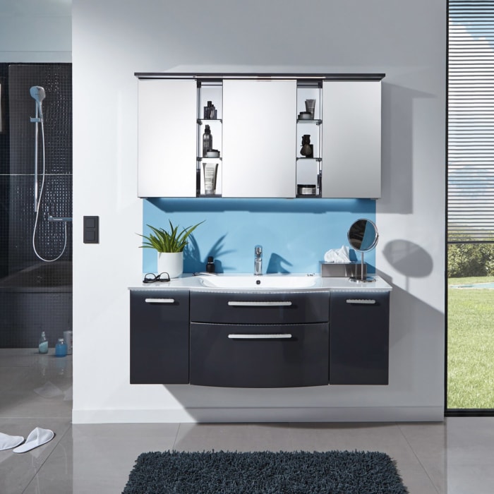 Puris Linea Spiegelschrank 130 cm mit Gesimsboden inkl. LED-Beleuchtung