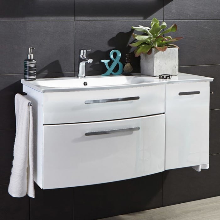 Puris Linea Waschtisch mit Unterschrank 101,2 cm mit Tür rechts, Griff 320