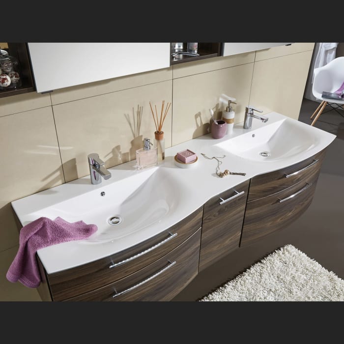 Puris Linea Doppelwaschtisch mit Unterschrank 171,2 cm mit LED-Beleuchtung, Anschlag links, Griff 320