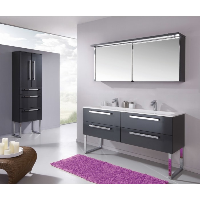 Puris Star Line Hochschrank 60 x 30 x 162,8 cm mit 2 Auszügen, 1 Schubkasten und 2 Türen, Griff 294