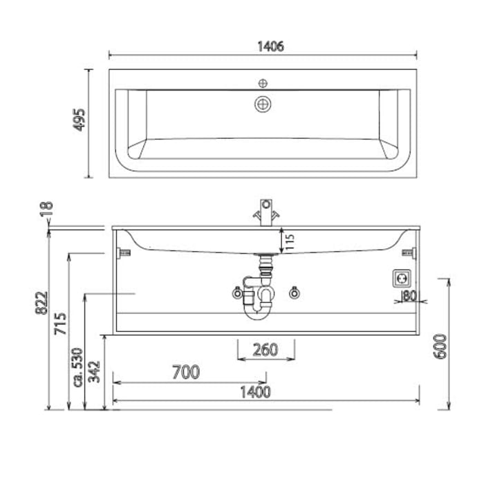 Puris Star Line Mineralguss Serie B Möbel-Waschtisch 140 cm