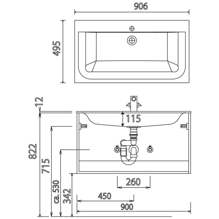 Puris Star Line Mineralguss Serie B Möbel-Waschtisch 90 cm