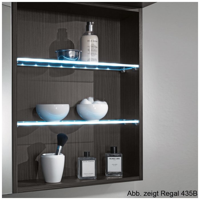 Puris Swing Spiegelschrank 120 x 15 x 68 cm, mit 3 Türen, LED Beleuchtung und Regal rechts