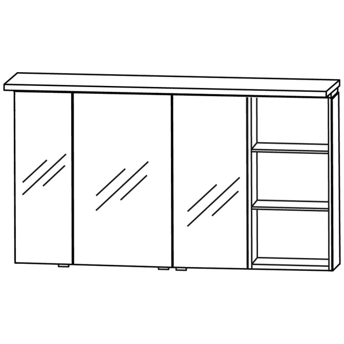 Puris Swing Spiegelschrank 120 x 15 x 68 cm, mit 3 Türen, LED Beleuchtung und Regal rechts