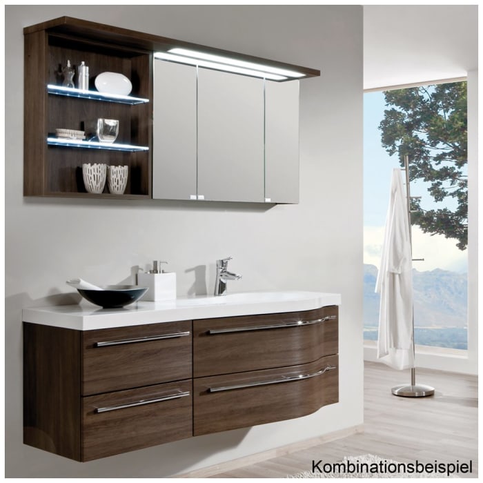 Puris Swing Spiegelschrank 140 x 15 x 68 cm, mit LED Beleuchtung und Regal links