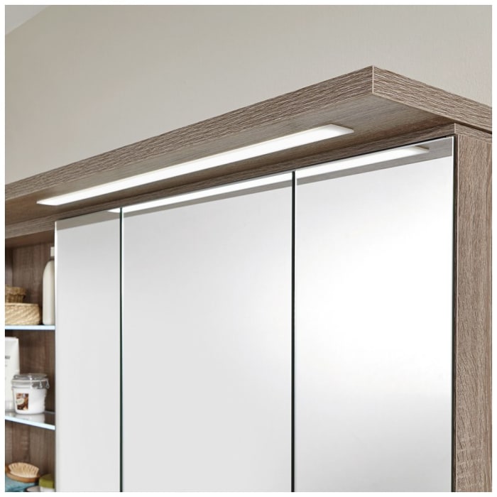 Puris Swing Spiegelschrank 140 x 15 x 68 cm, mit LED Beleuchtung und Regal links