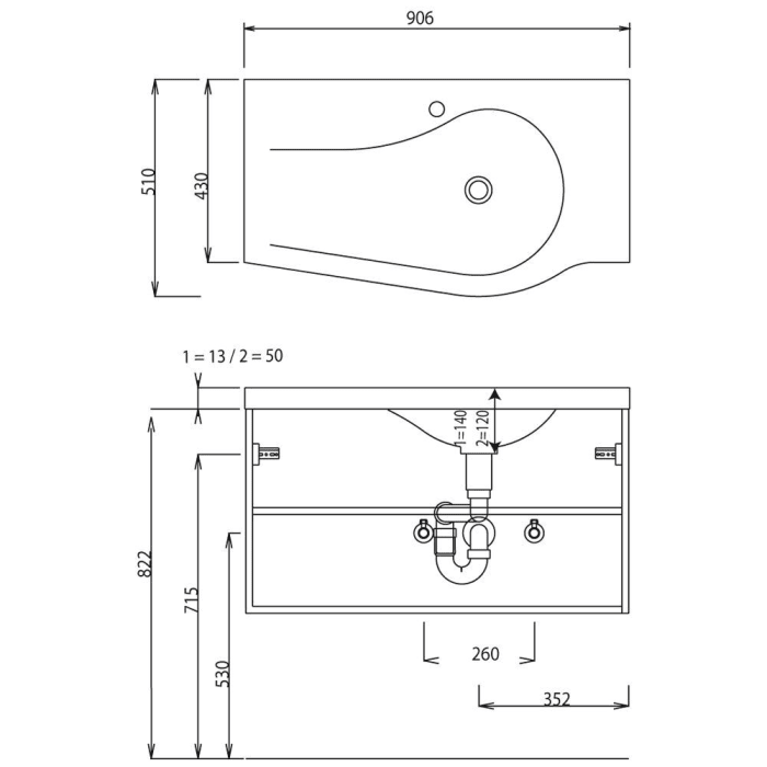 Puris Swing Evermite-Mineralguss Möbelwaschtisch 90,6 cm Version links