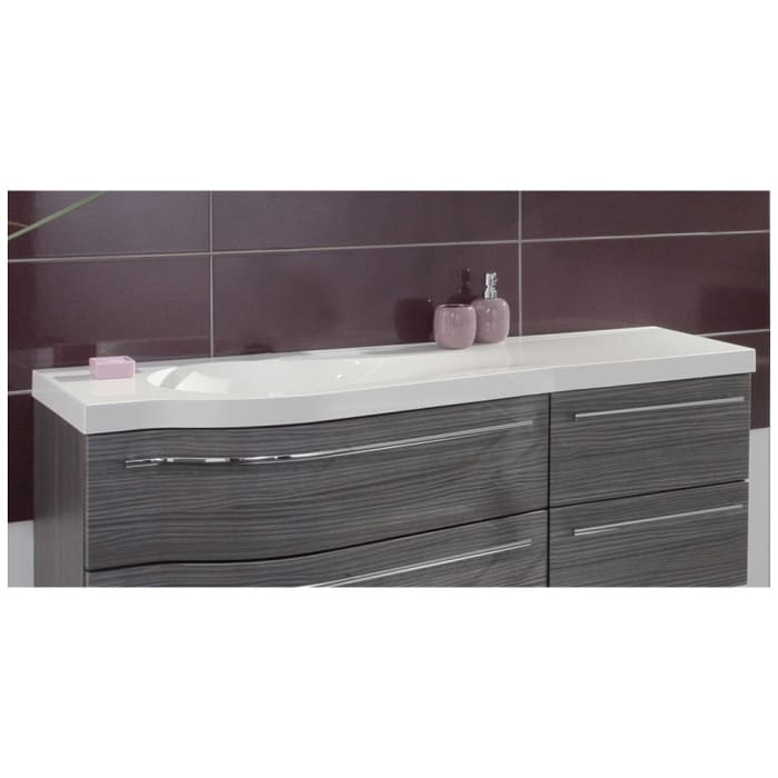 Puris Swing Evermite-Mineralguss Möbelwaschtisch 140,6 cm, Ablage rechts, ohne Hahnloch