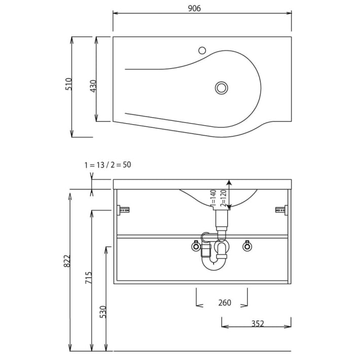 Puris Swing Evermite-Mineralguss Möbelwaschtisch 90,6 cm Version rechts