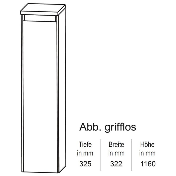Puris Unique Mittelschrank 32,2 x 116 cm mit 1 Tür grifflos, Anschlag links, Innenschubkasten