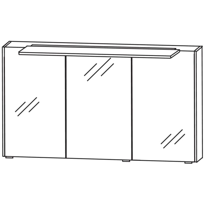 Puris Unique Spiegelschrank 122 x 17,2 x 64 cm mit LED Aufbauleuchte und Waschplatzbeleuchtung