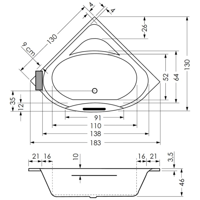 Repabad Taurus 130 Eck-Badewanne