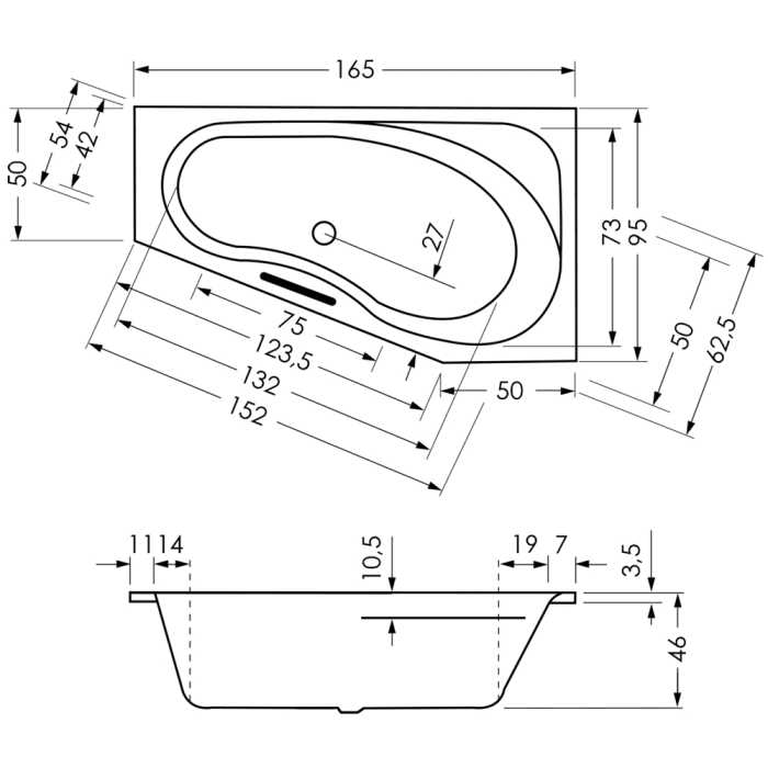 Repabad Tika Raumspar Badewanne 165 x 95 cm, Ausführung links