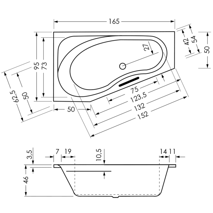 Repabad Tika Raumspar-Badewanne 165 x 95 cm, Ausführung rechts