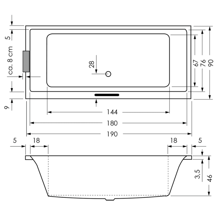 Repabad Genf 190 Rechteck-Badewanne