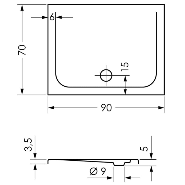 Repabad Como Rechteck-Duschwanne 90 x 70 cm