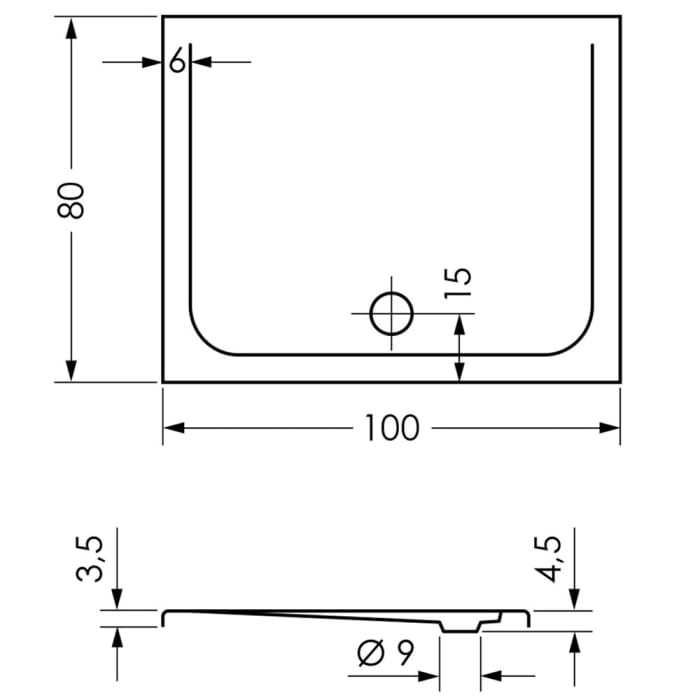 Repabad Como Rechteck-Duschwanne 100 x 80 cm