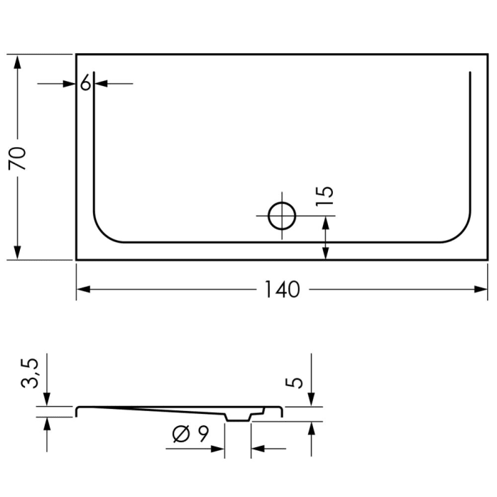 Repabad Como Rechteck-Duschwanne 140 x 70 cm