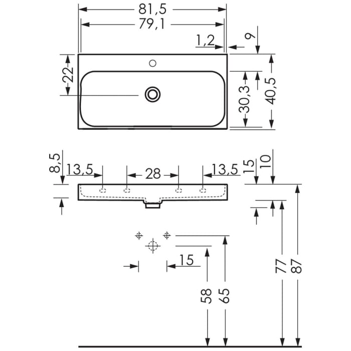 Repabad Livorno 80 Waschtisch mit 1 Hahnloch und verdecktem Überlauf