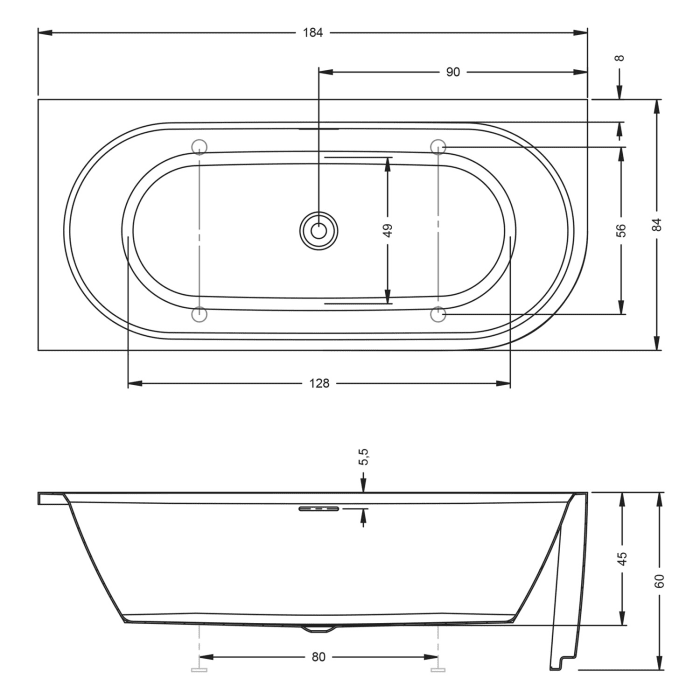 Riho Desire Corner Eck-Badewanne 184 x 84 cm rechts mit Riho Fall