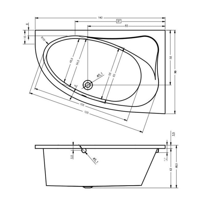 Riho Aryl Raumspar-Whirlpool 140 x 90 cm Air, links für Eckeinbau