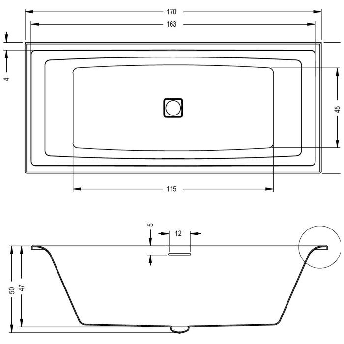 Riho Still Square Rechteck-Badewanne 170 x 75 cm inkl. Schürze rechts